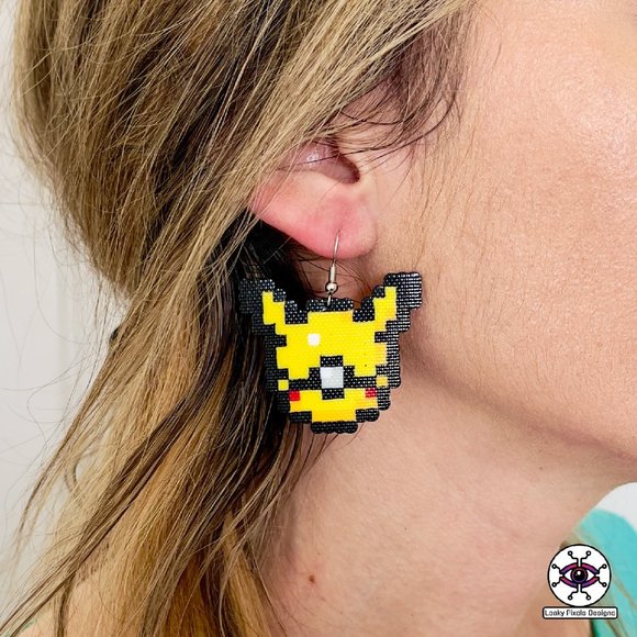 Pikachu Pokémon Pokéball Perler Earrings - Picture 3 of 3